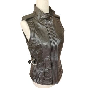 St. John Metallic Lambskin Leather Moto Biker Vest Silk Lined Sz 2